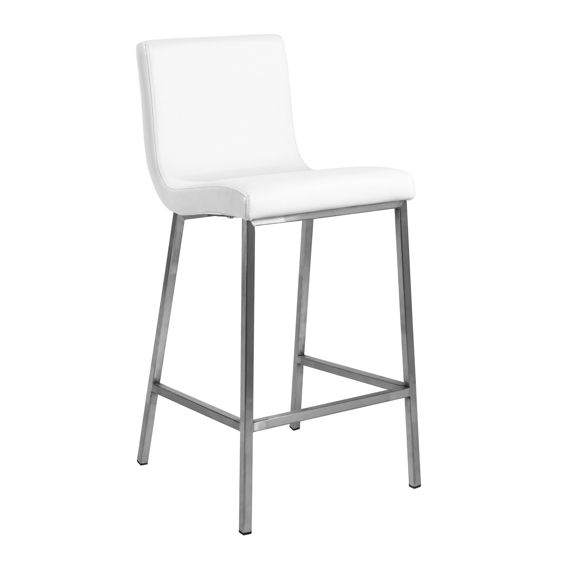 Set of Two 26" White And Silver Steel Low Back Counter Height Bar Chairs-Bar Chairs-DECOROLALA
