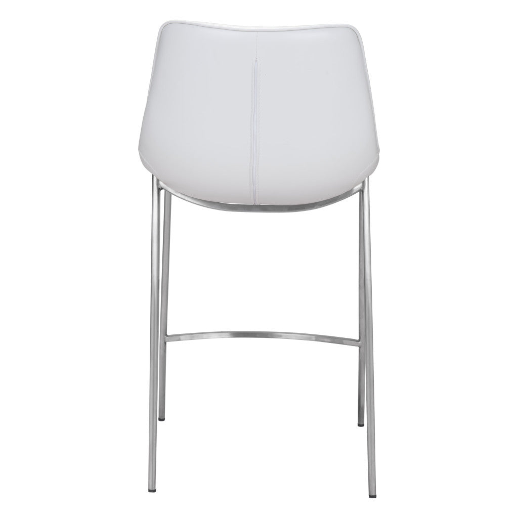 Set of Two 26" White And Silver Steel Low Back Counter Height Bar Chairs-Bar Chairs-DECOROLALA