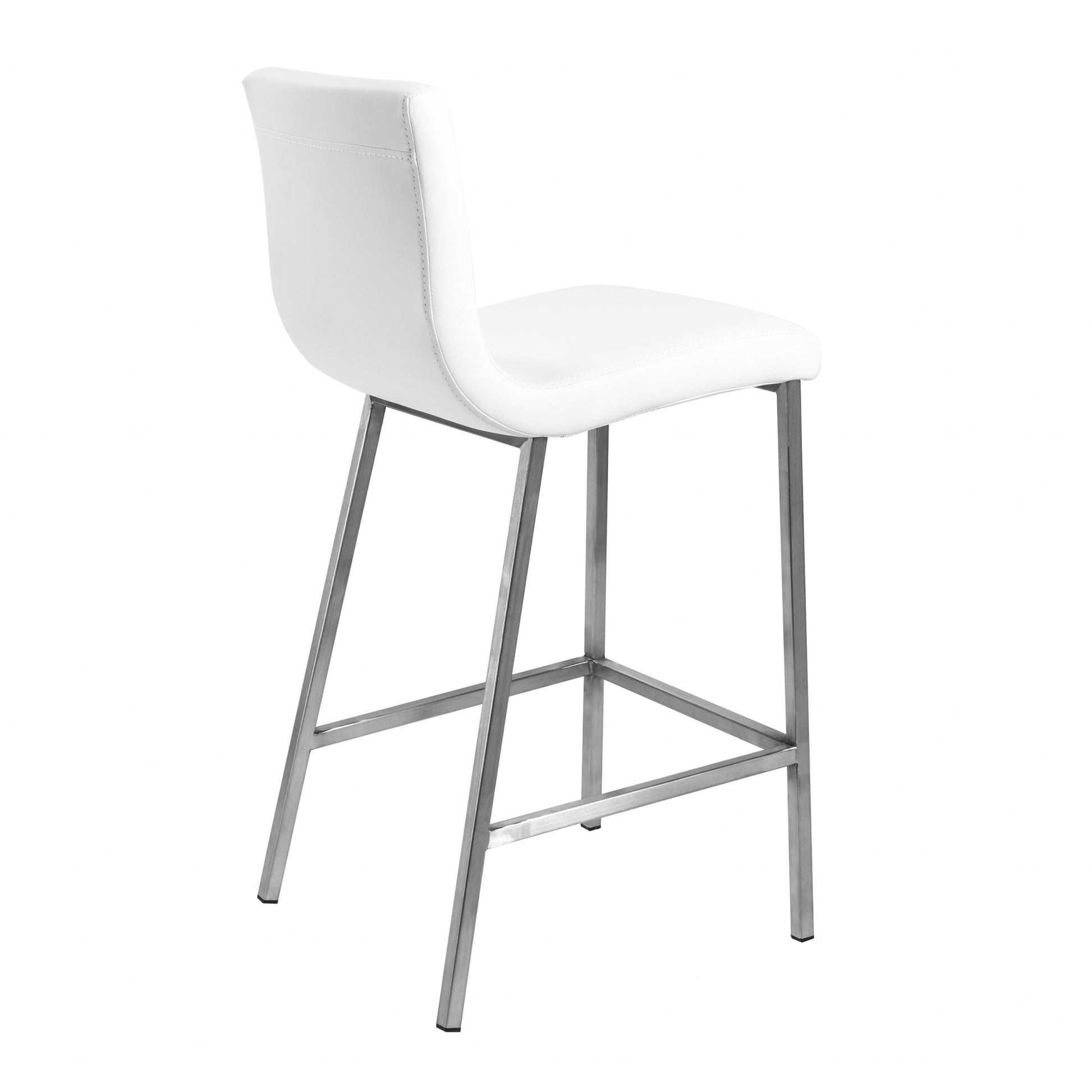 Set of Two 26" White And Silver Steel Low Back Counter Height Bar Chairs-Bar Chairs-DECOROLALA