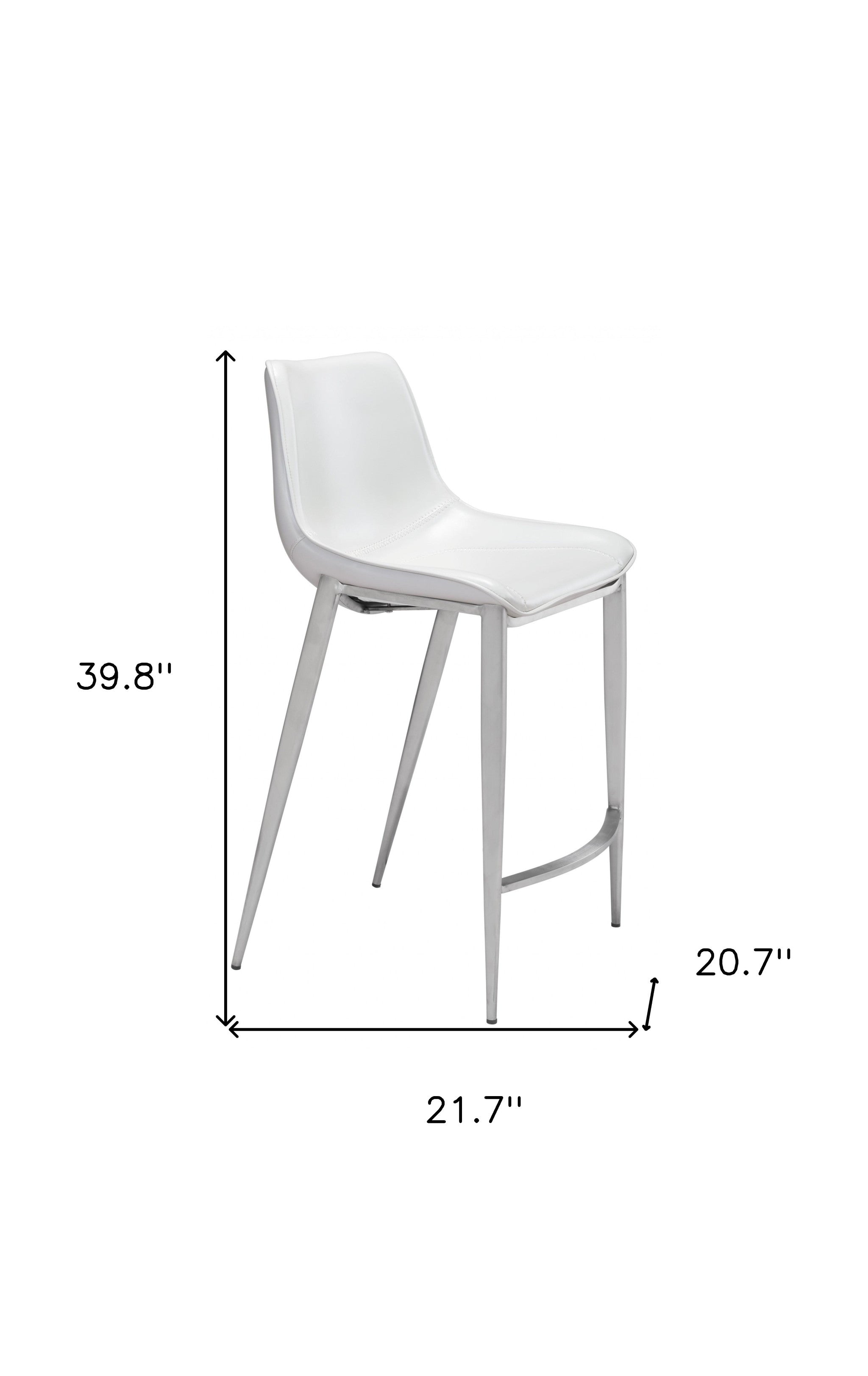 Set of Two 26" White And Silver Steel Low Back Counter Height Bar Chairs-Bar Chairs-DECOROLALA