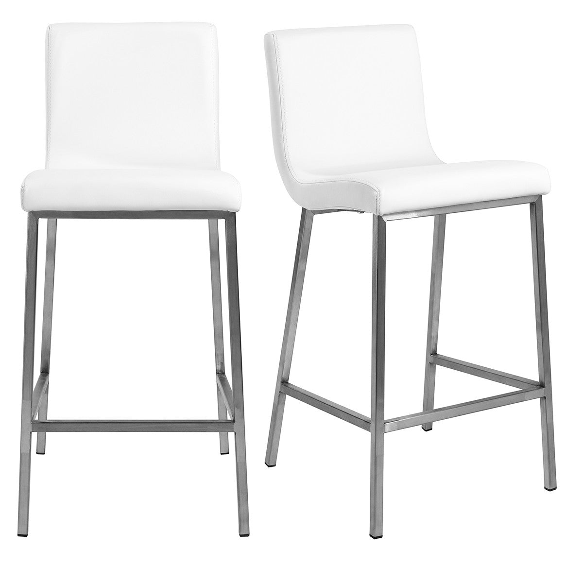 Set of Two 26" White And Silver Steel Low Back Counter Height Bar Chairs-Bar Chairs-DECOROLALA