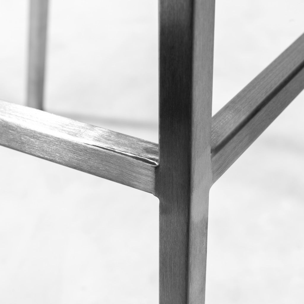 Set of Two 26" White And Silver Steel Low Back Counter Height Bar Chairs-Bar Chairs-DECOROLALA