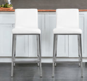 Set of Two 26" White And Silver Steel Low Back Counter Height Bar Chairs-Bar Chairs-DECOROLALA