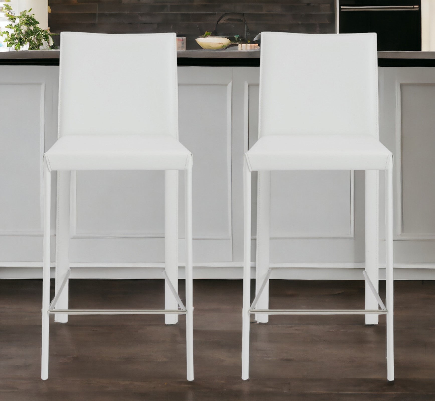 Set of Two 26" White Steel Low Back Counter Height Bar Chairs-Bar Chairs-DECOROLALA