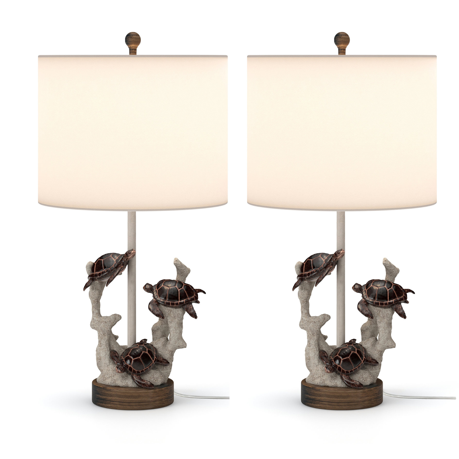 Set of Two 27" Brown Table Lamp With White Drum Shade-Table Lamps-DECOROLALA