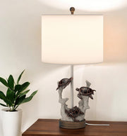 Set of Two 27" Brown Table Lamp With White Drum Shade-Table Lamps-DECOROLALA