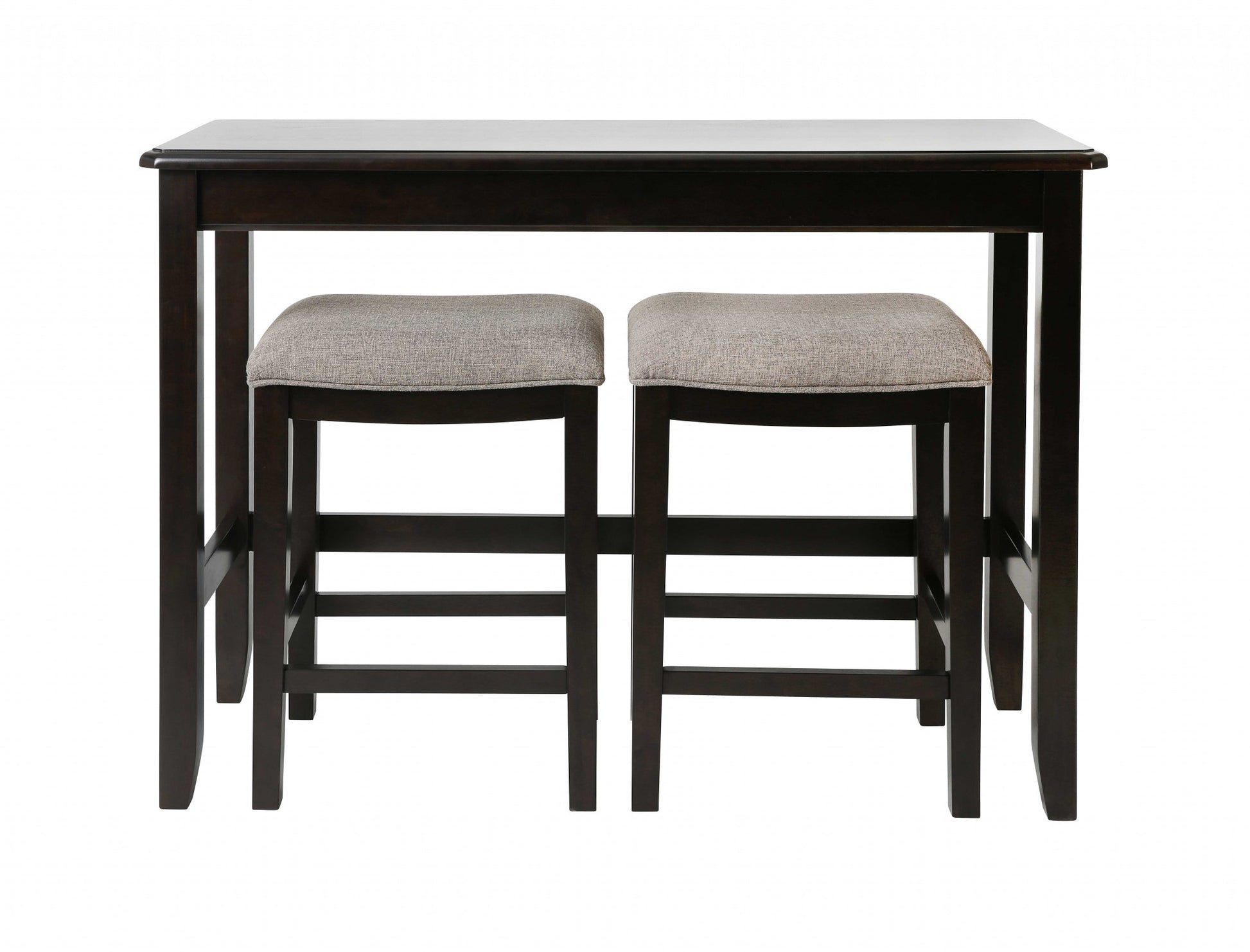 Set of Two 27" Light Gray and Dark Brown Solid Wood Backless Bar Chairs with Table-Bar Chairs-DECOROLALA