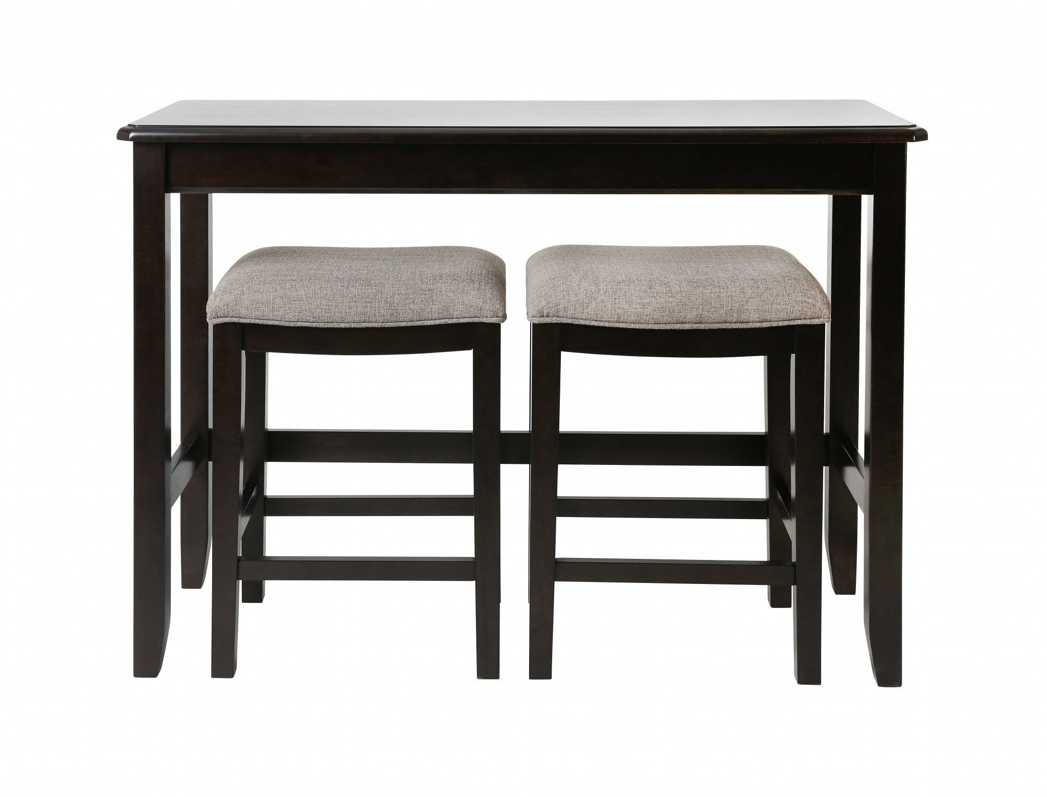 Set of Two 27" Light Gray and Dark Brown Solid Wood Backless Bar Chairs with Table-Bar Chairs-DECOROLALA