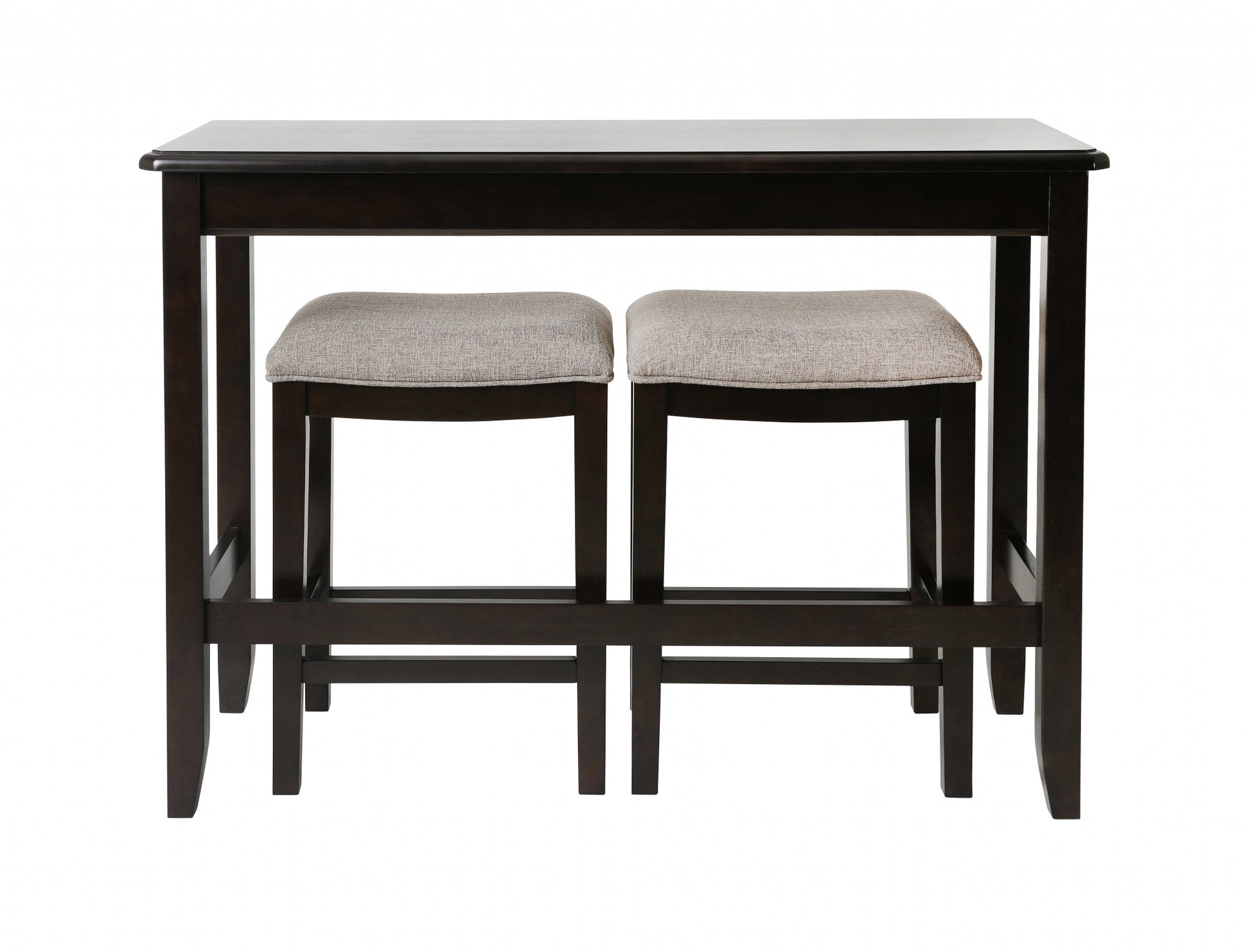 Set of Two 27" Light Gray and Dark Brown Solid Wood Backless Bar Chairs with Table-Bar Chairs-DECOROLALA