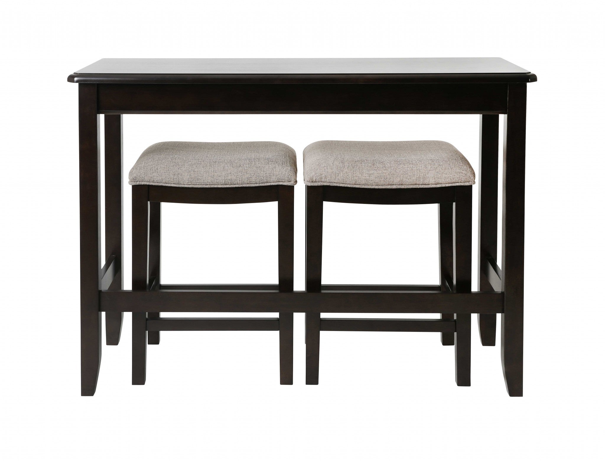 Set of Two 27" Light Gray and Dark Brown Solid Wood Backless Bar Chairs with Table-Bar Chairs-DECOROLALA