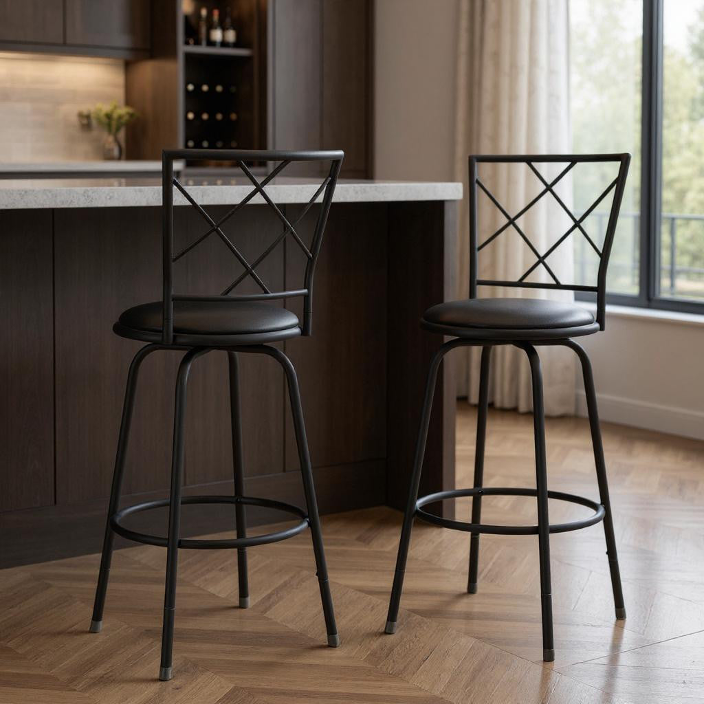Set of Two 28" Black Metal Bar Chairs-Bar Chairs-DECOROLALA