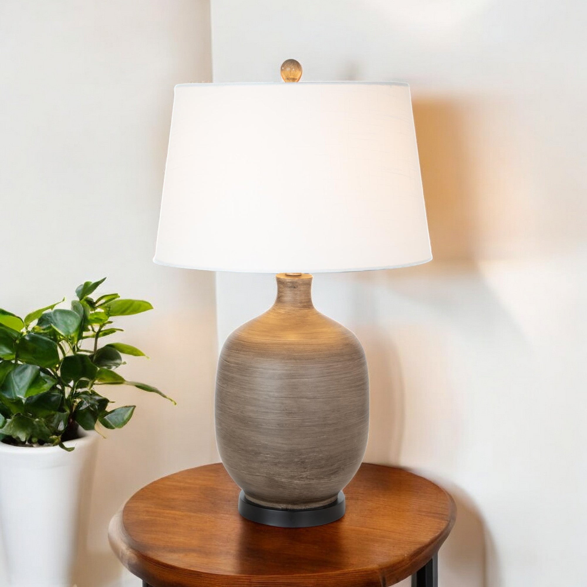 Set of Two 28" Black Table Lamp With White Empire Shade-Table Lamps-DECOROLALA