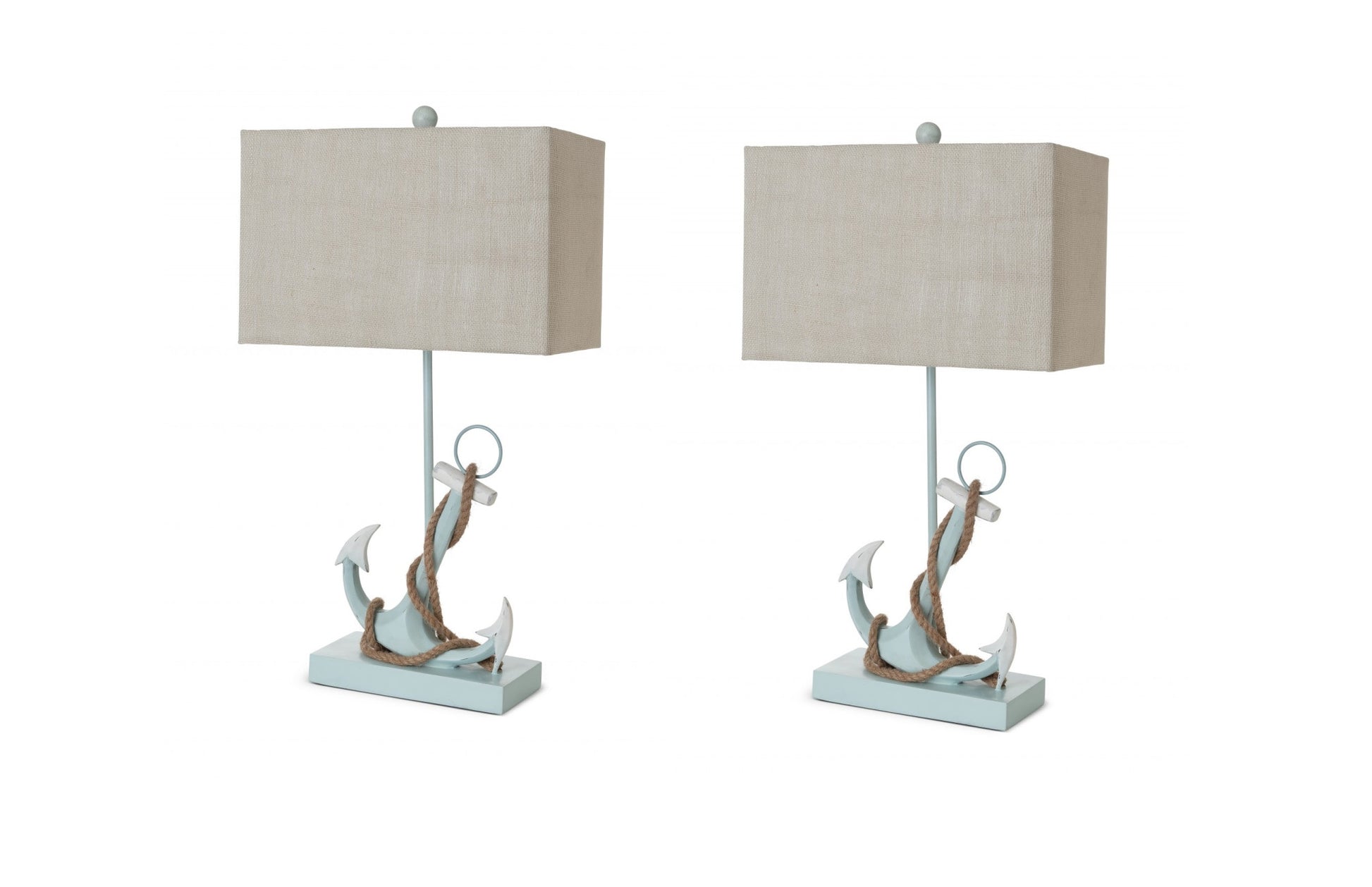 Set of Two 28" Blue Coastal Anchor Table Lamps With Beige Shade-Table Lamps-DECOROLALA
