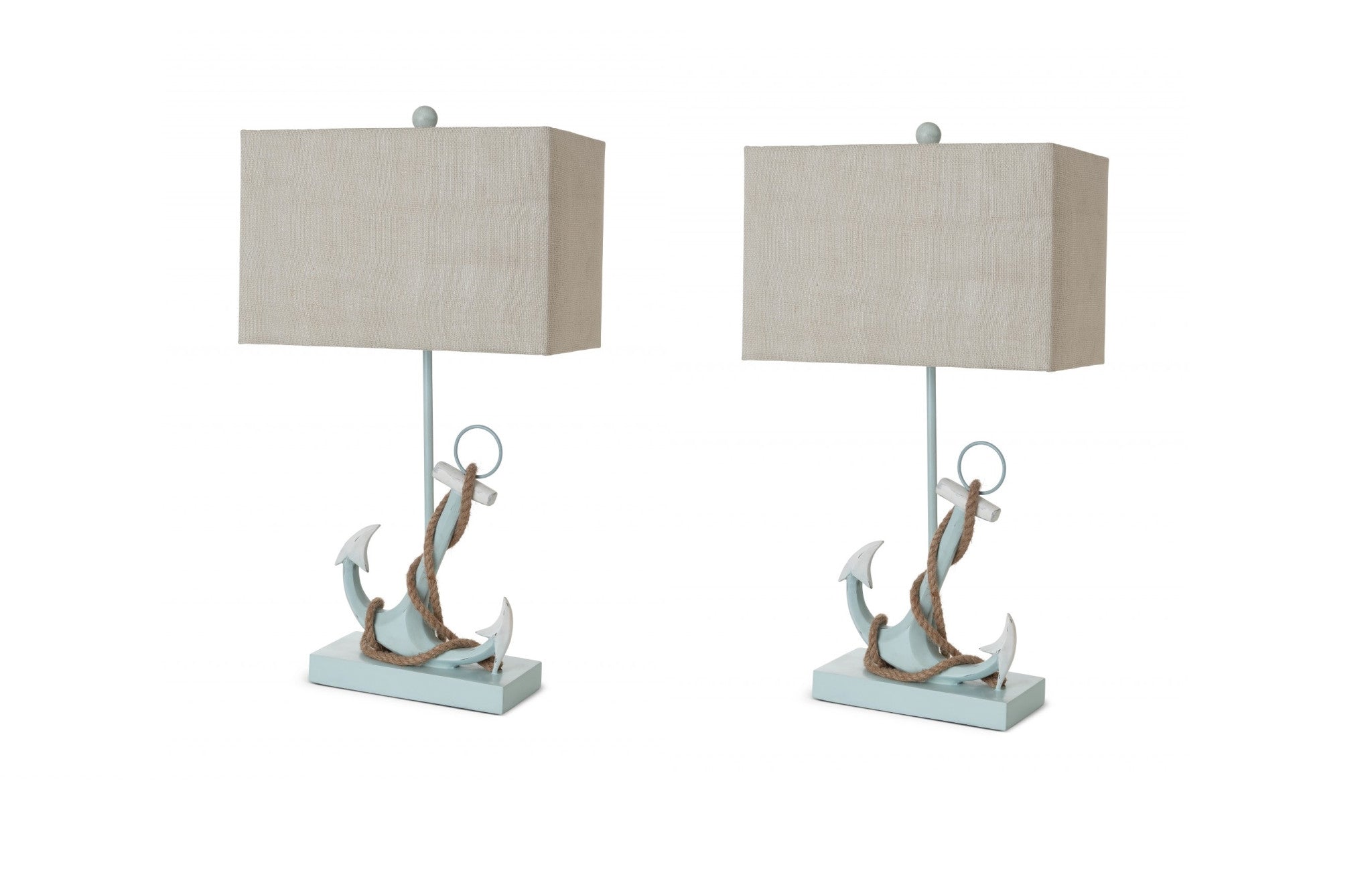 Set of Two 28" Blue Coastal Anchor Table Lamps With Beige Shade-Table Lamps-DECOROLALA