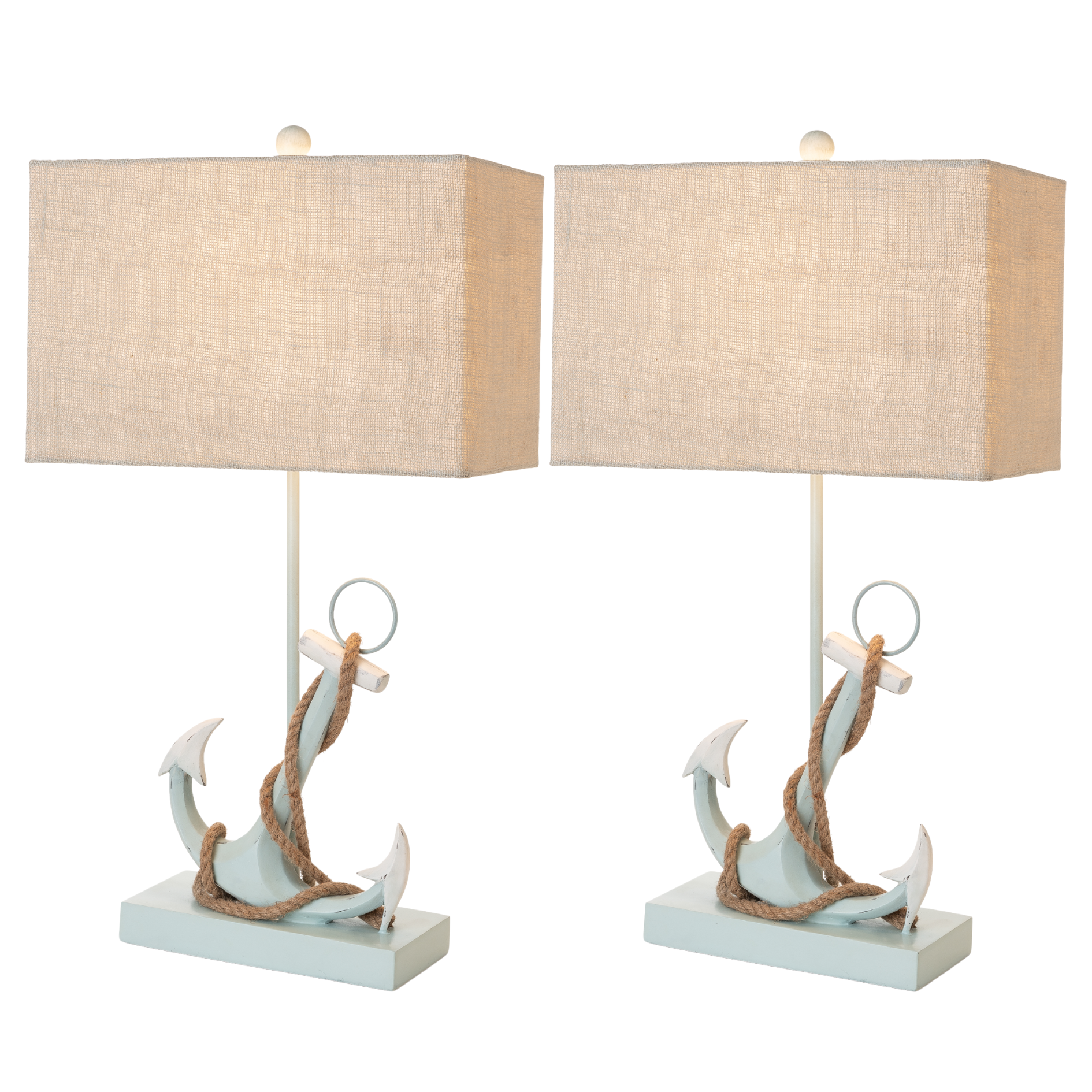 Set of Two 28" Blue Coastal Anchor Table Lamps With Beige Shade-Table Lamps-DECOROLALA
