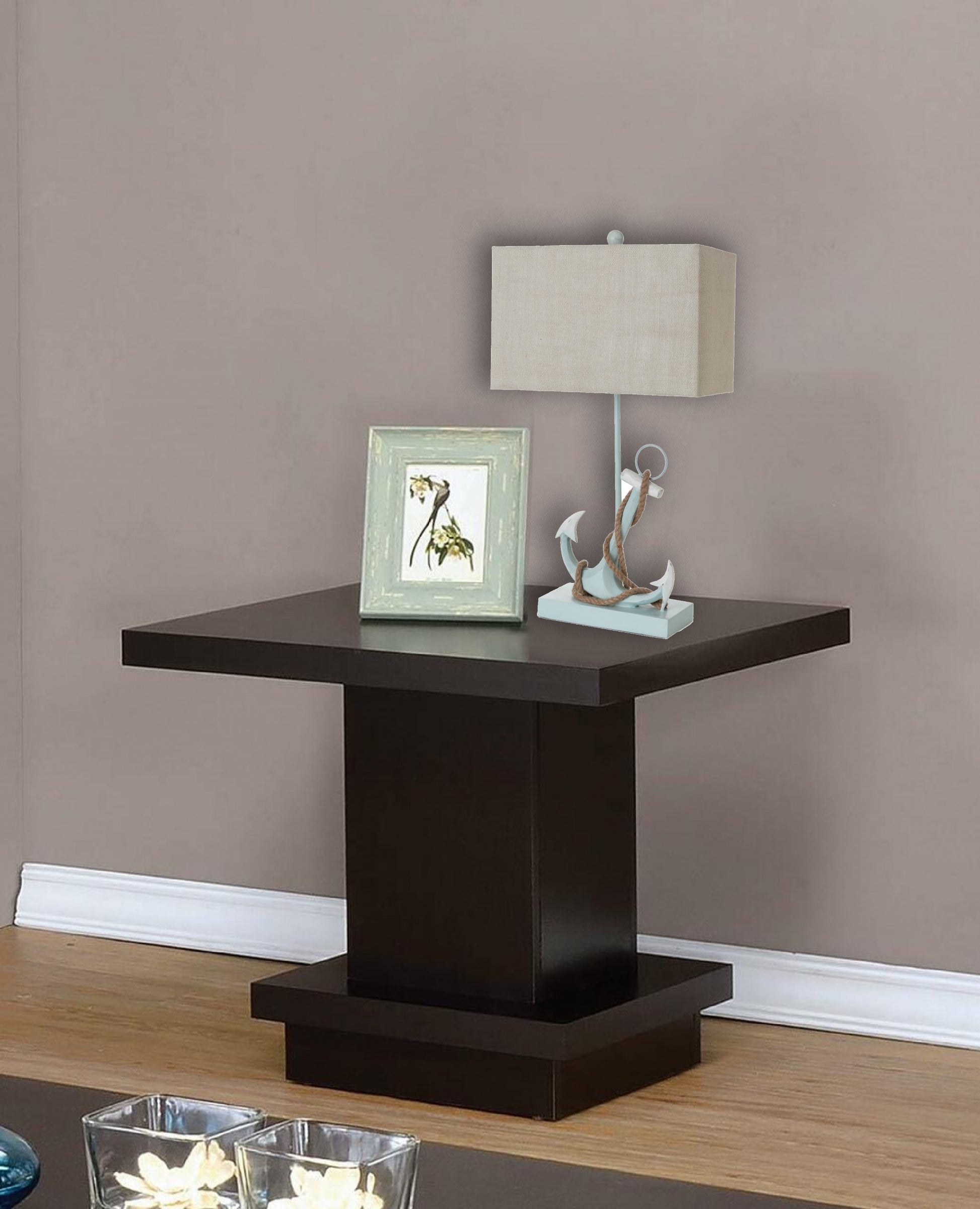 Set of Two 28" Blue Coastal Anchor Table Lamps With Beige Shade-Table Lamps-DECOROLALA