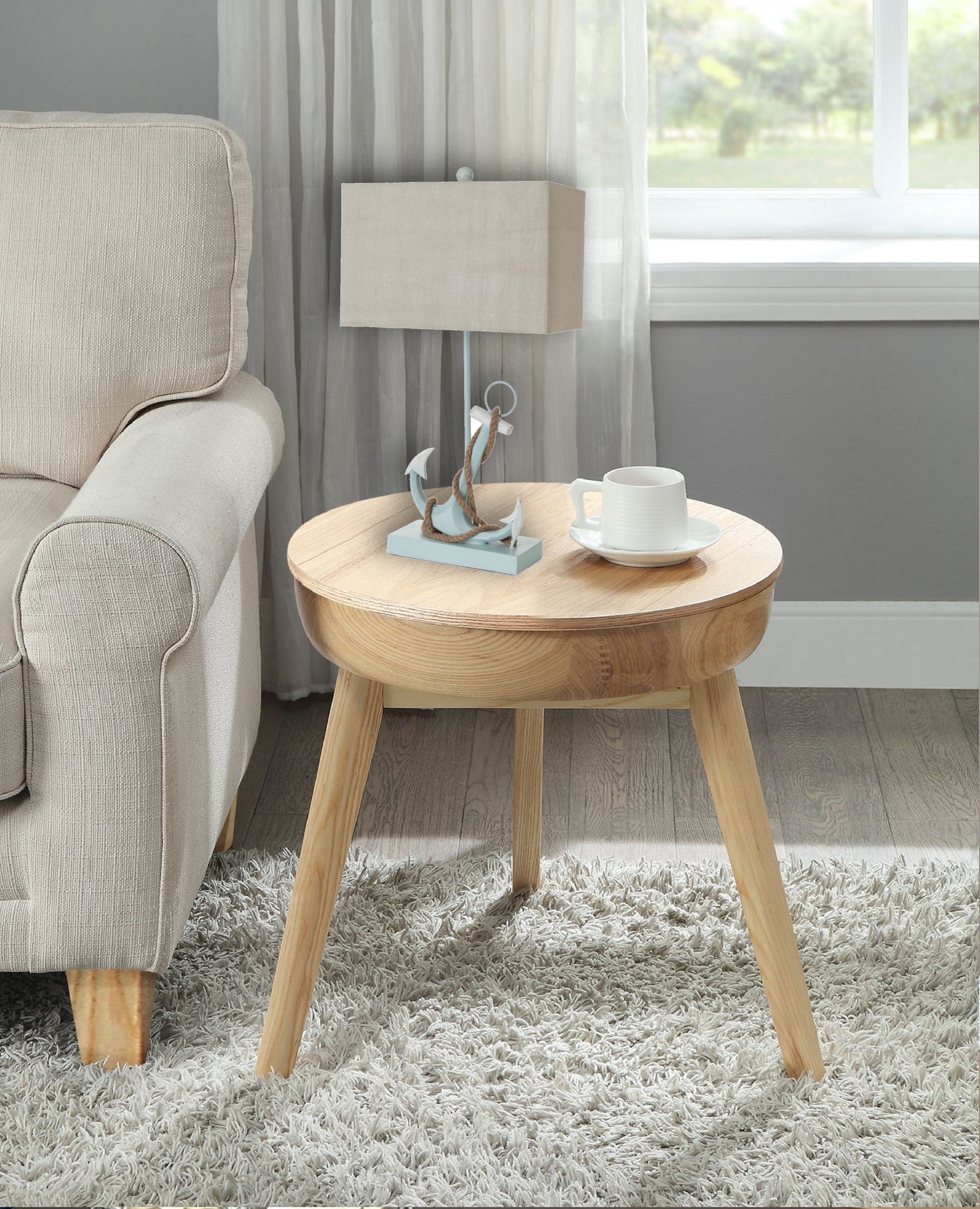 Set of Two 28" Blue Coastal Anchor Table Lamps With Beige Shade-Table Lamps-DECOROLALA