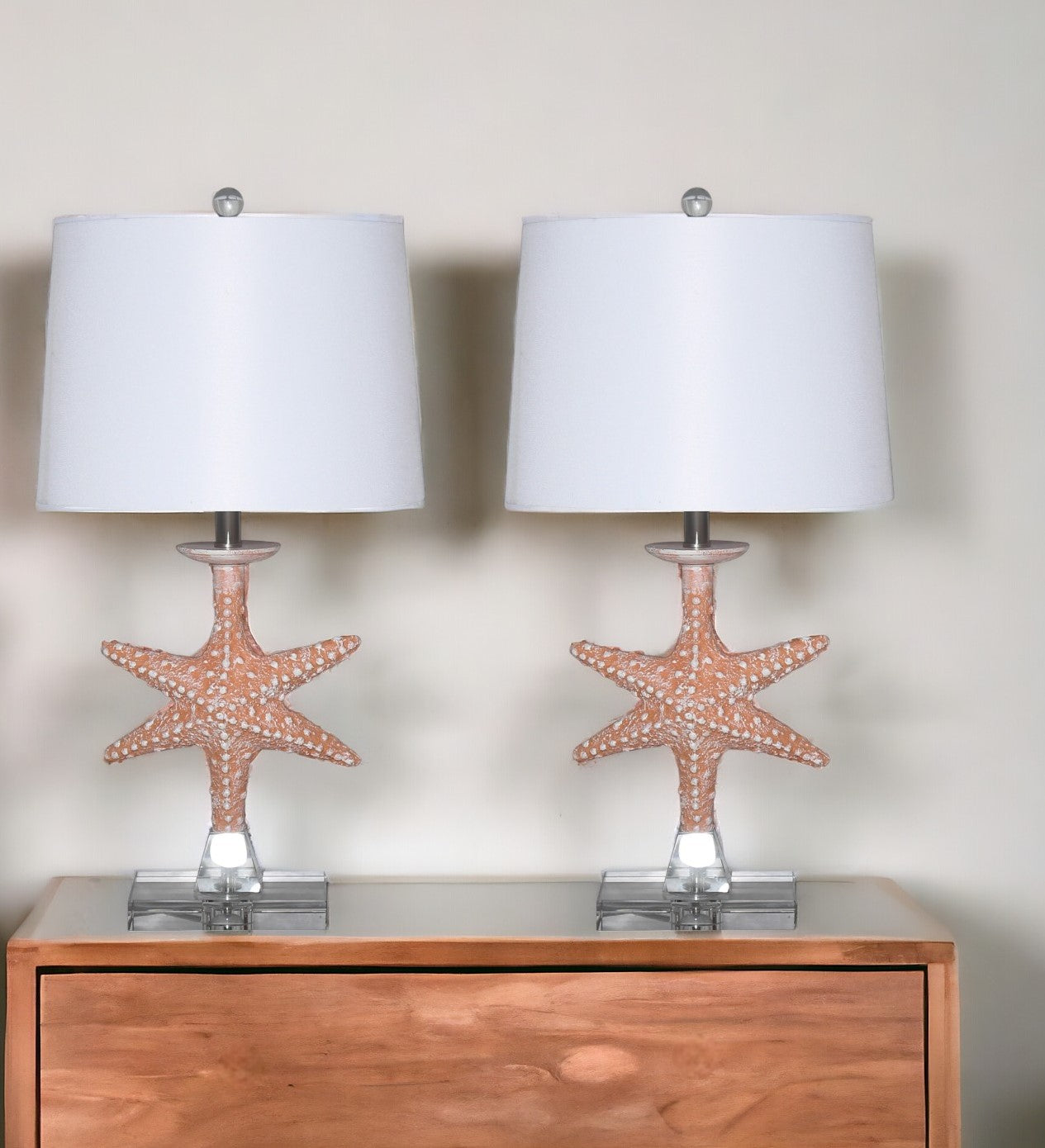 Set of Two 28" Clear Table Lamp With White Drum Shade-Table Lamps-DECOROLALA