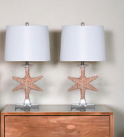 Set of Two 28" Clear Table Lamp With White Drum Shade-Table Lamps-DECOROLALA