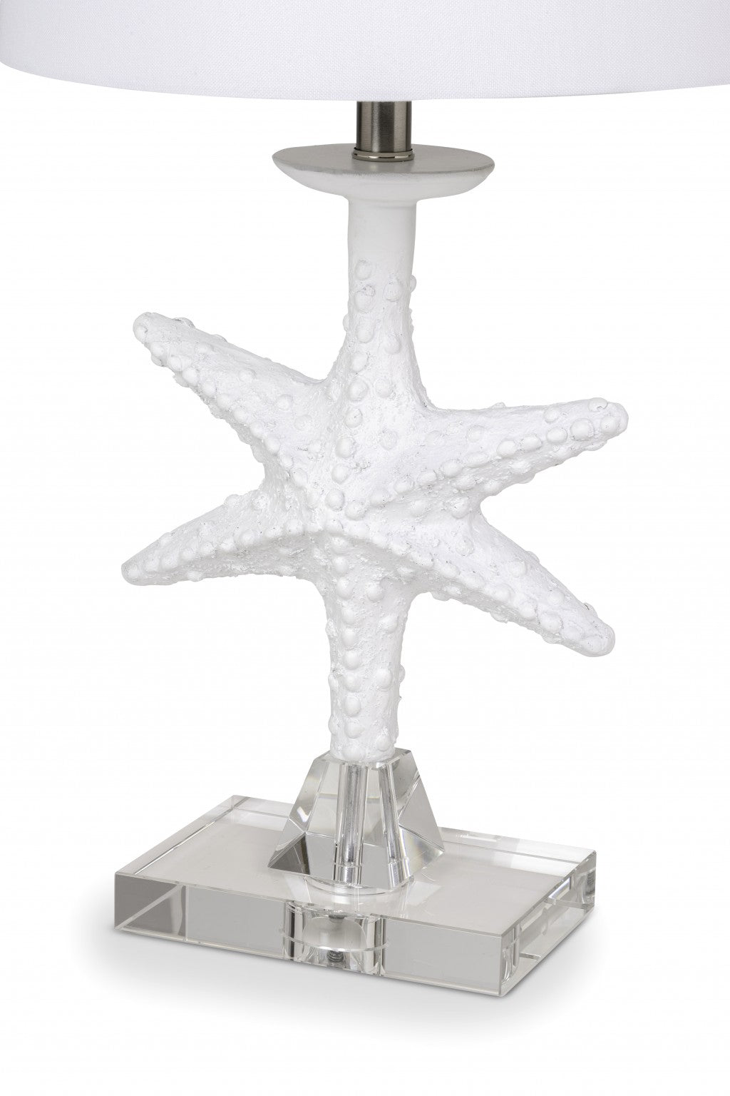 Set of Two 28" Clear and White Coastal Star Fish Table Lamps With White Drum Shades-Table Lamps-DECOROLALA
