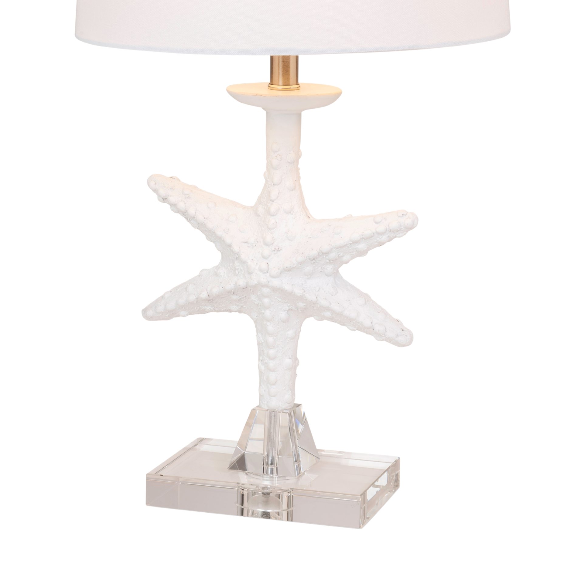 Set of Two 28" Clear and White Coastal Star Fish Table Lamps With White Drum Shades-Table Lamps-DECOROLALA
