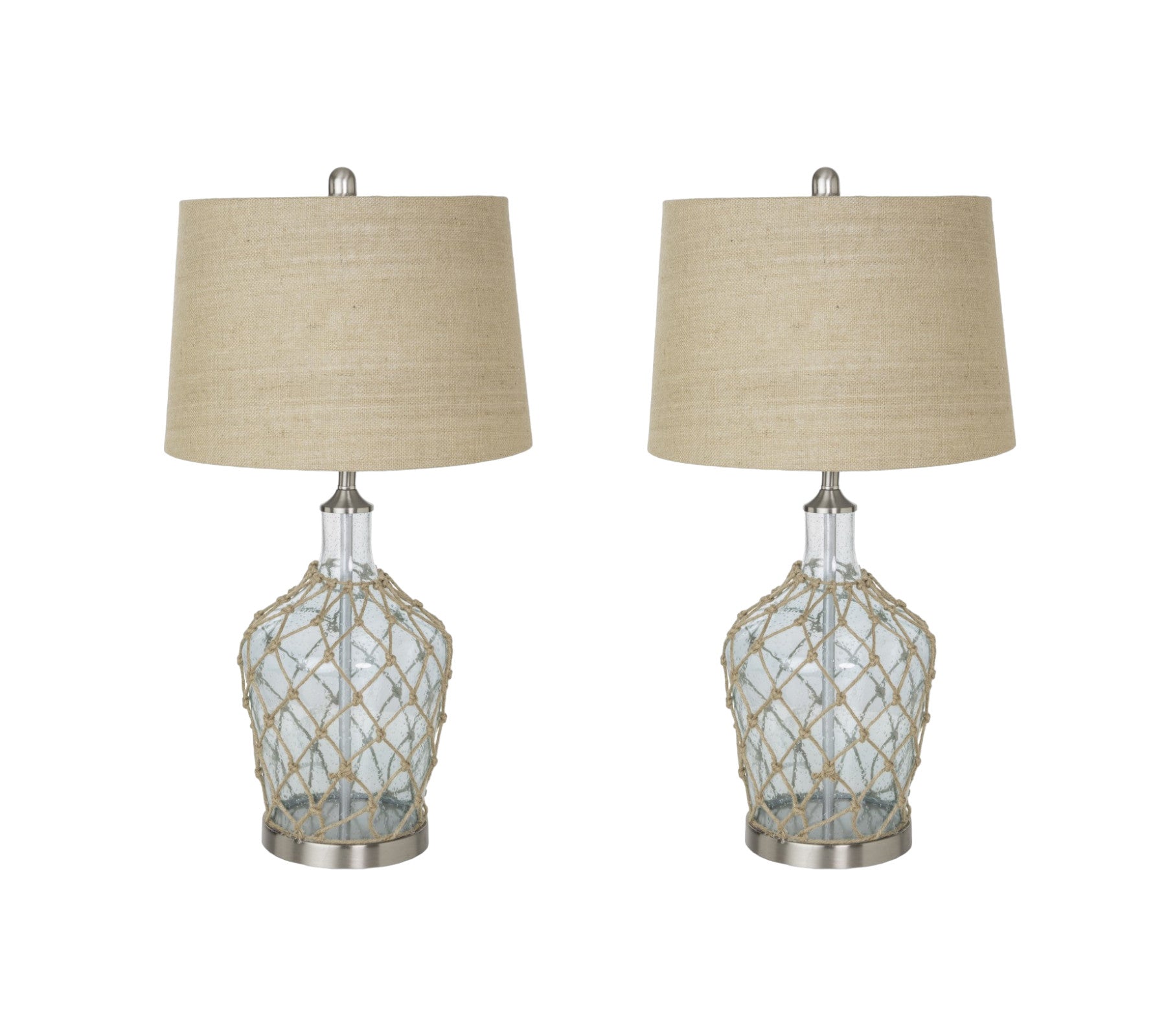 Set of Two 28" Light Blue And Silver Glass And Metal Coastal Table Lamps-Table Lamps-DECOROLALA