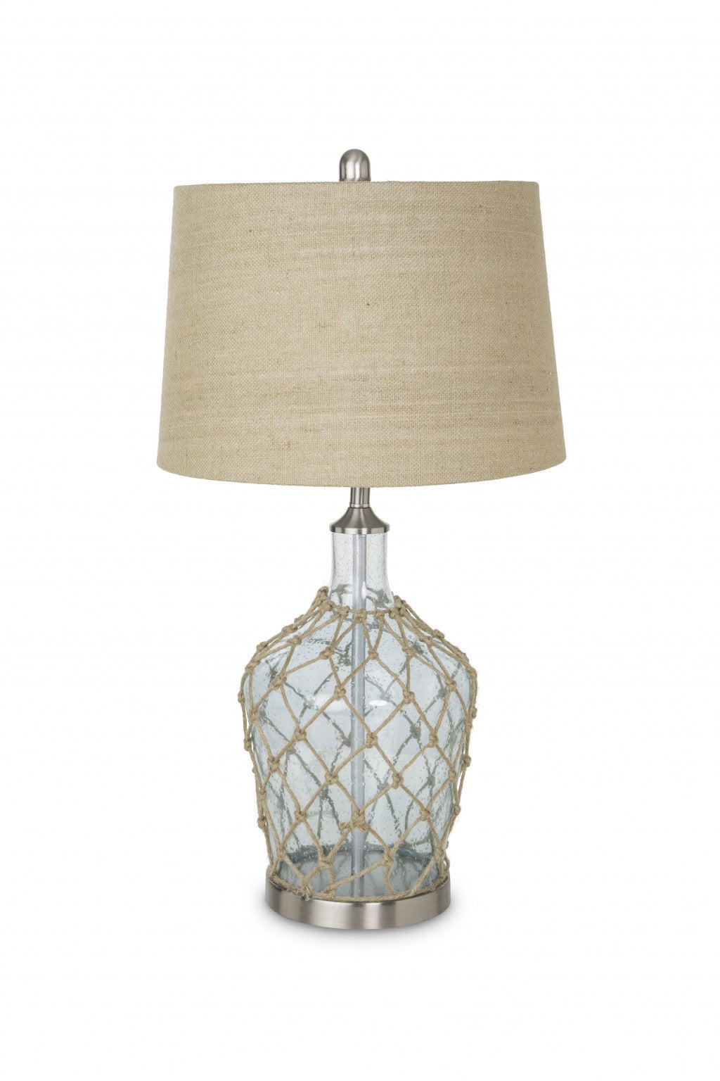 Set of Two 28" Light Blue And Silver Glass And Metal Coastal Table Lamps-Table Lamps-DECOROLALA