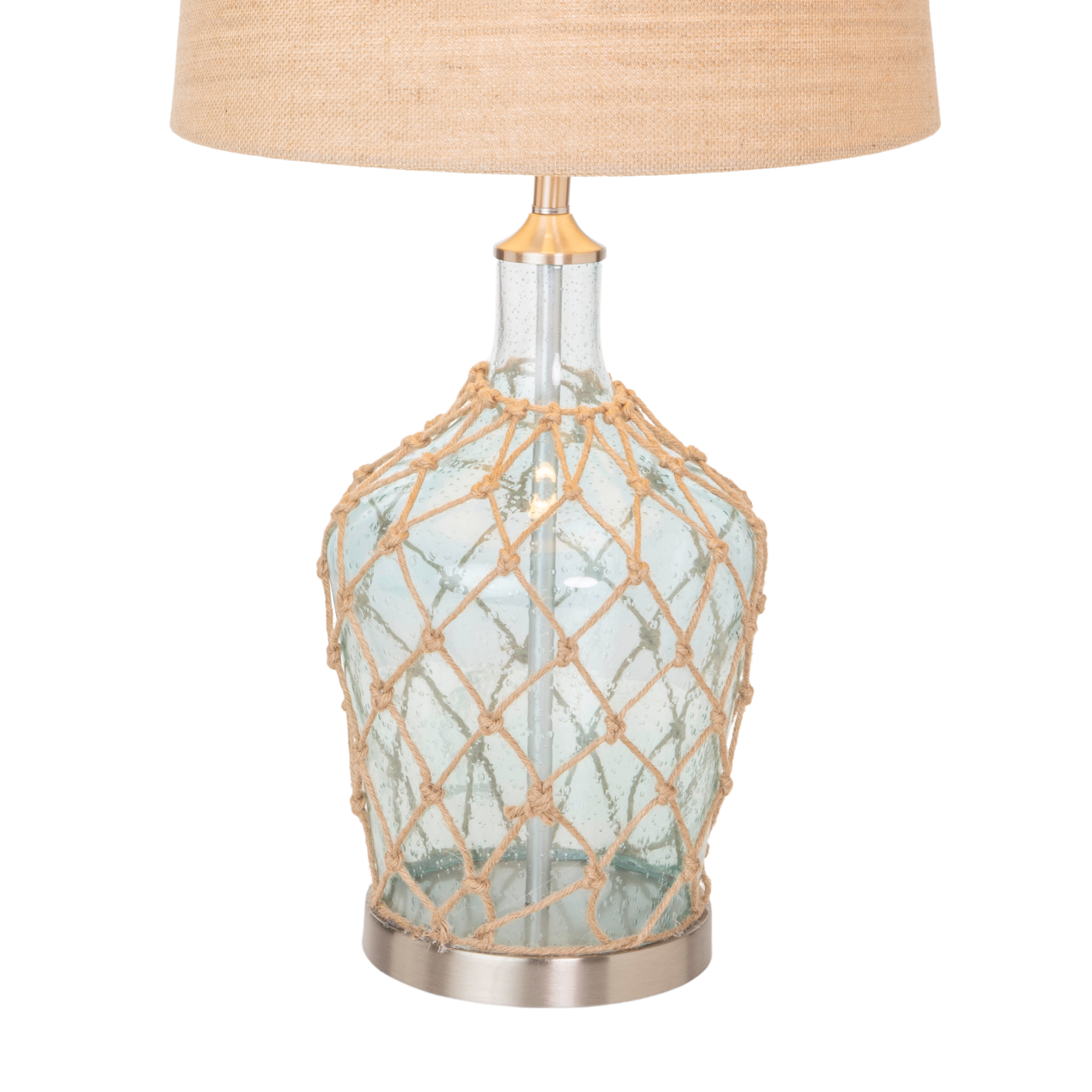Set of Two 28" Light Blue And Silver Glass And Metal Coastal Table Lamps-Table Lamps-DECOROLALA