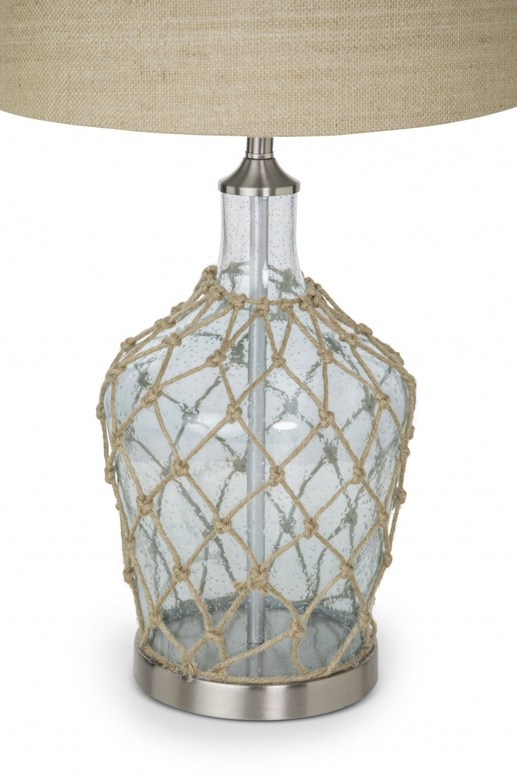 Set of Two 28" Light Blue And Silver Glass And Metal Coastal Table Lamps-Table Lamps-DECOROLALA