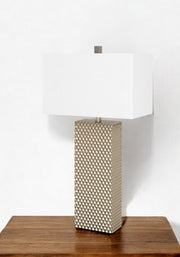 Set of Two 29" Gold Waffle Table Lamps With White Shade-Table Lamps-DECOROLALA