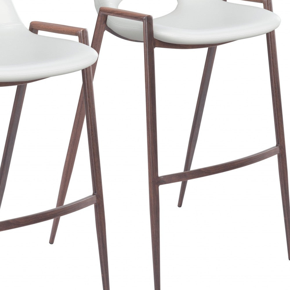 Set of Two 29" White And Brown Steel Low Back Bar Height Bar Chairs-Bar Chairs-DECOROLALA