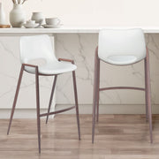 Set of Two 29" White And Brown Steel Low Back Bar Height Bar Chairs-Bar Chairs-DECOROLALA
