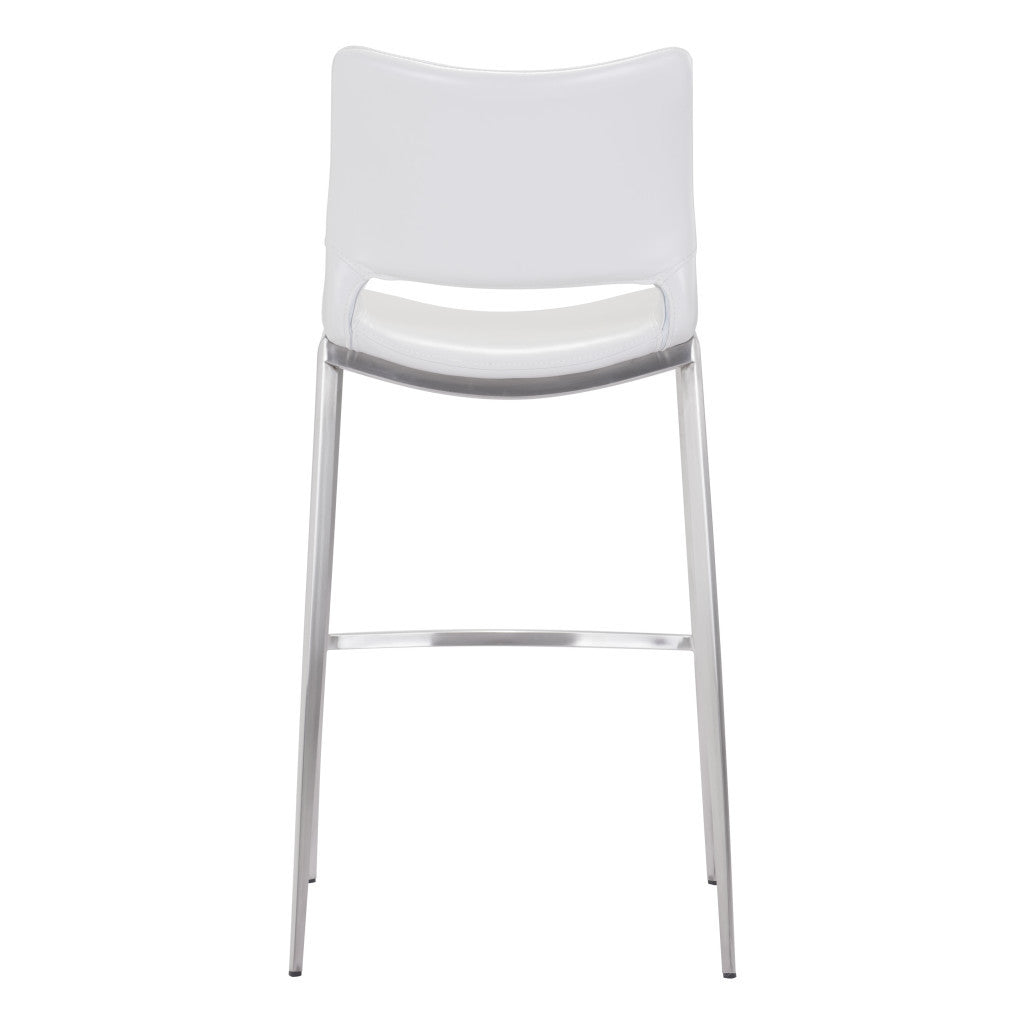 Set of Two 29" White And Silver Steel Low Back Bar Height Bar Chairs-Bar Chairs-DECOROLALA