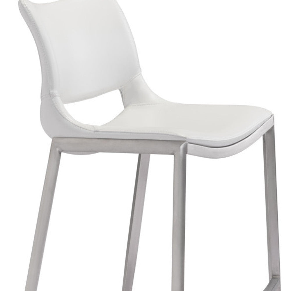 Set of Two 29" White And Silver Steel Low Back Bar Height Bar Chairs-Bar Chairs-DECOROLALA
