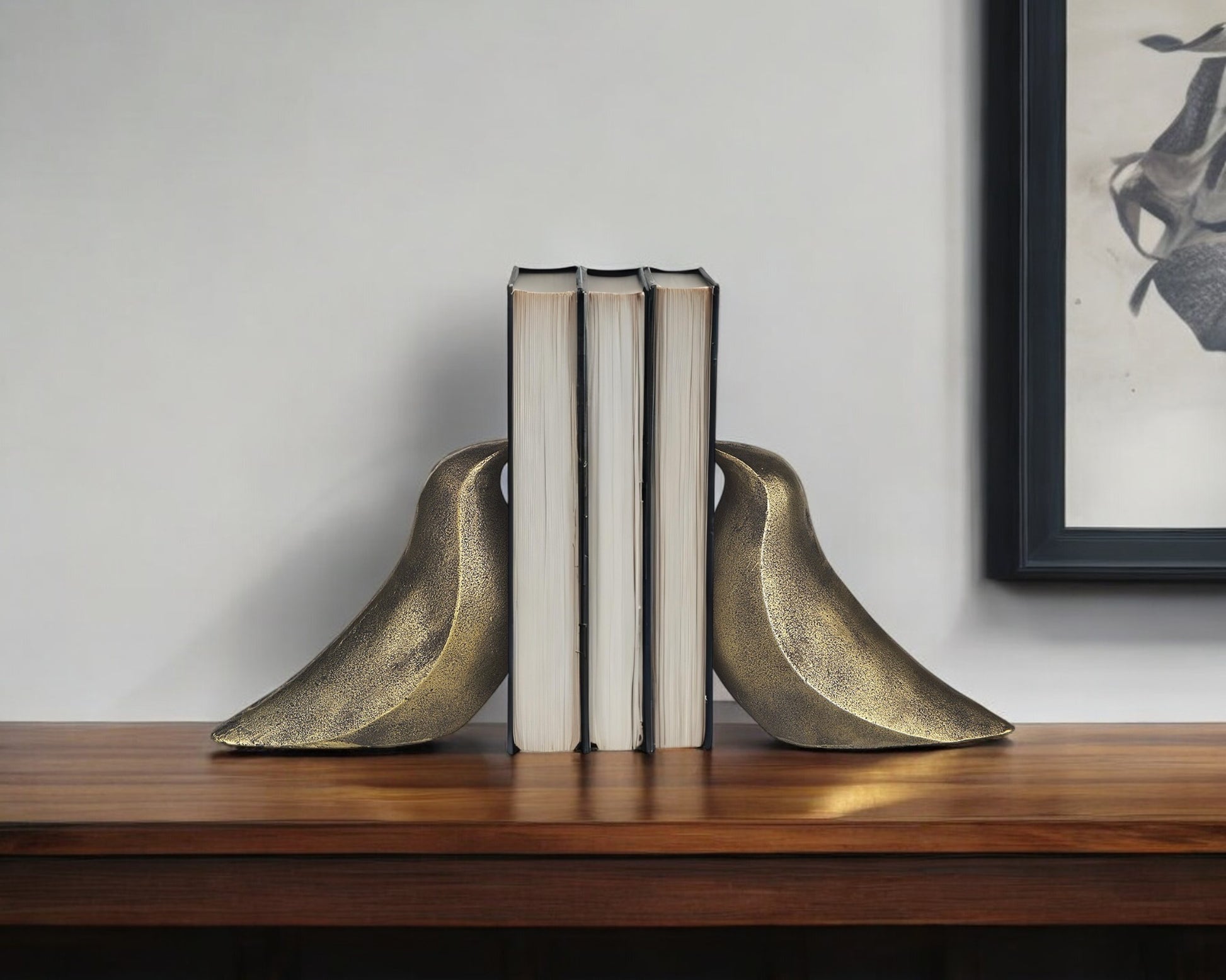 Set of Two 3" Gold Metal Bird Decorative Bookends-Sculptures-DECOROLALA