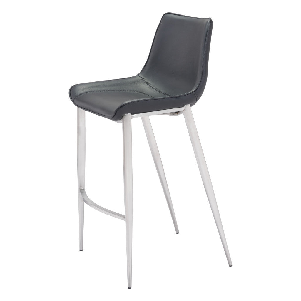 Set of Two 30" Black And Silver Steel Low Back Bar Height Bar Chairs-Bar Chairs-DECOROLALA