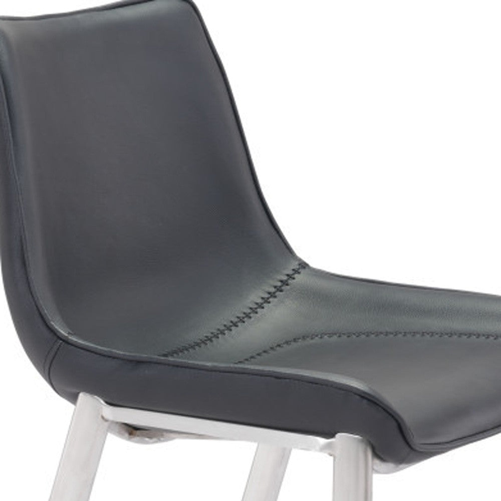 Set of Two 30" Black And Silver Steel Low Back Bar Height Bar Chairs-Bar Chairs-DECOROLALA