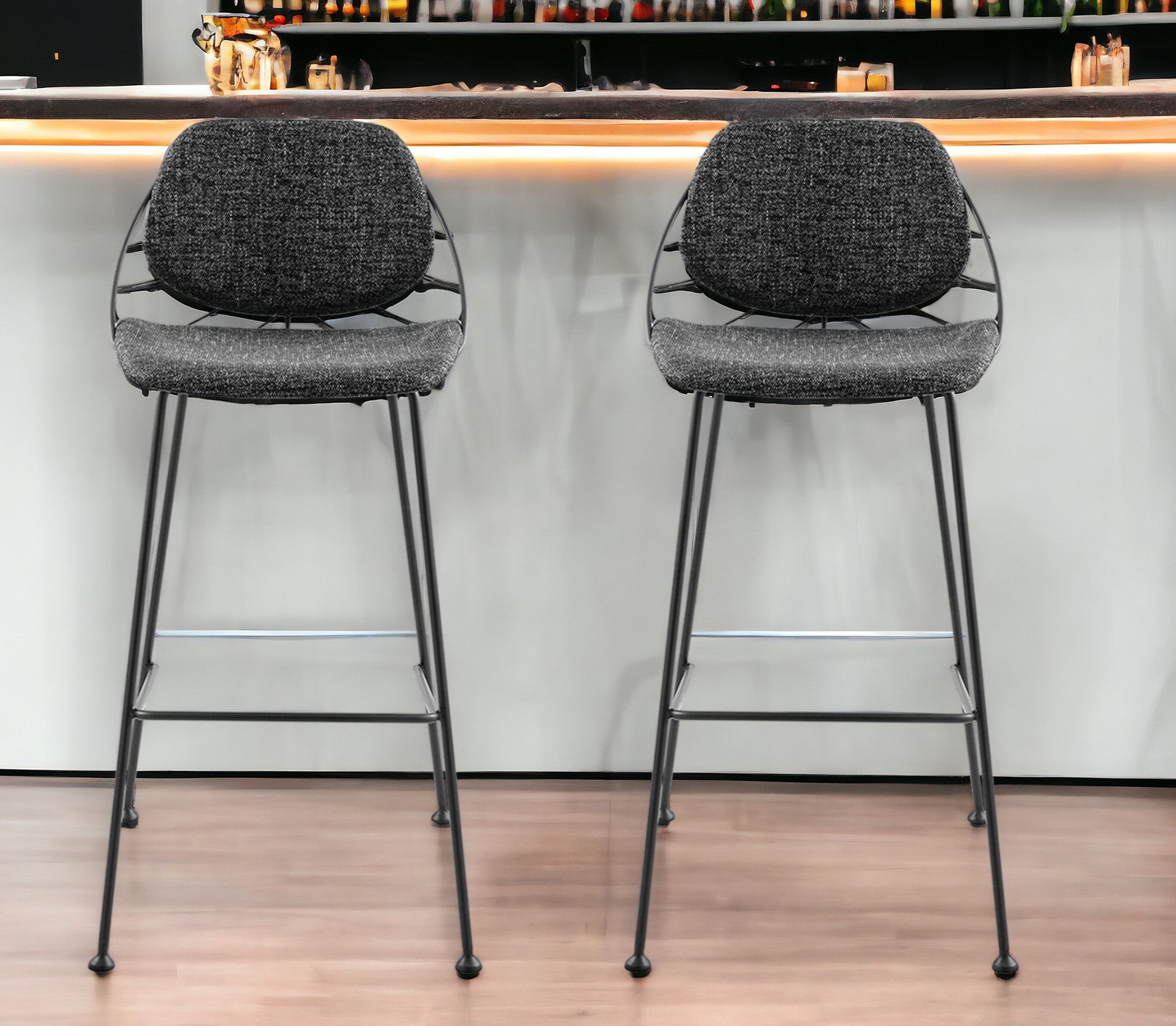 Set of Two 30" Black Steel Low Back Bar Height Bar Chairs-Bar Chairs-DECOROLALA