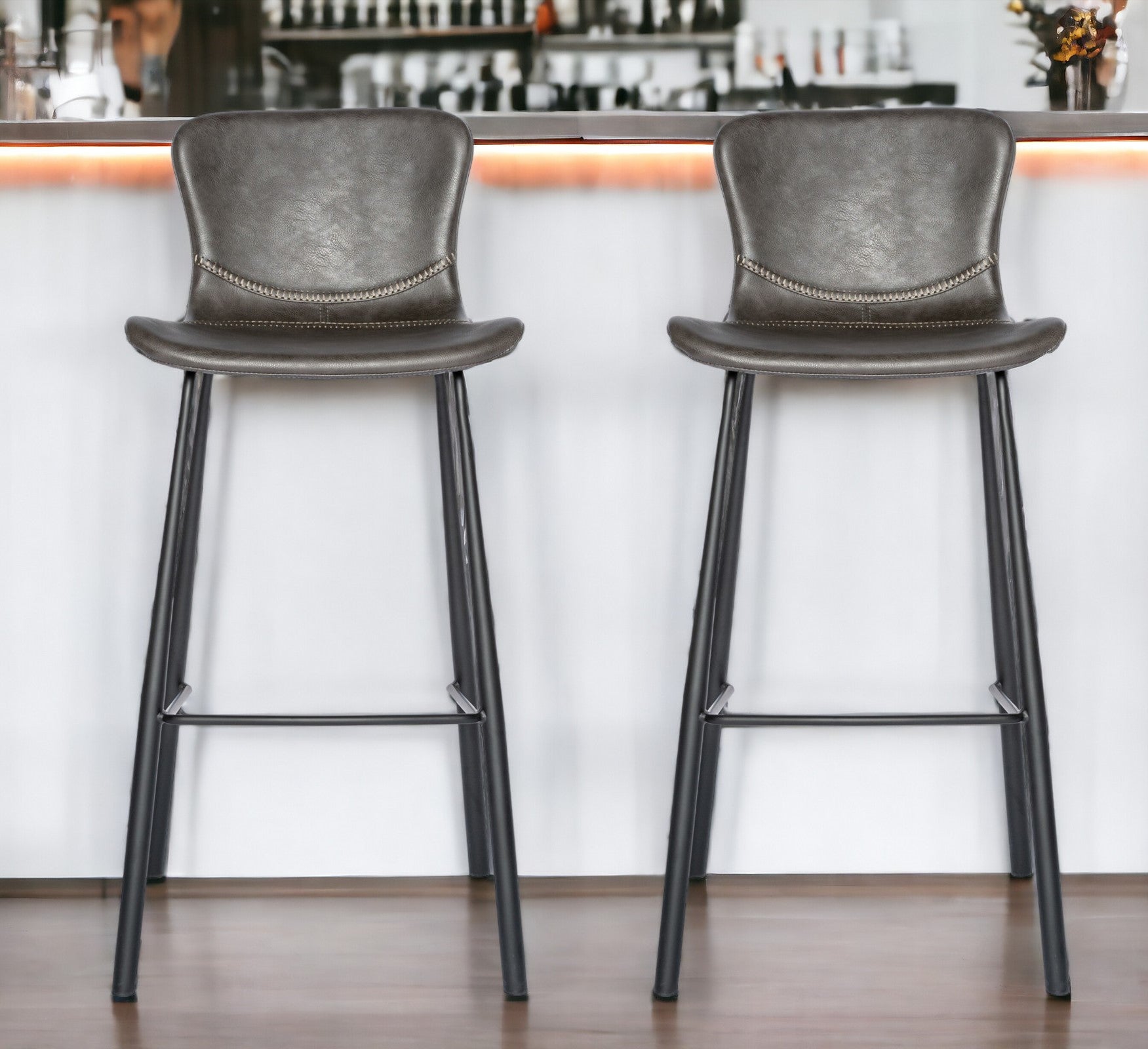 Set of Two 30" Gray And Black Steel Low Back Bar Height Bar Chairs-Bar Chairs-DECOROLALA