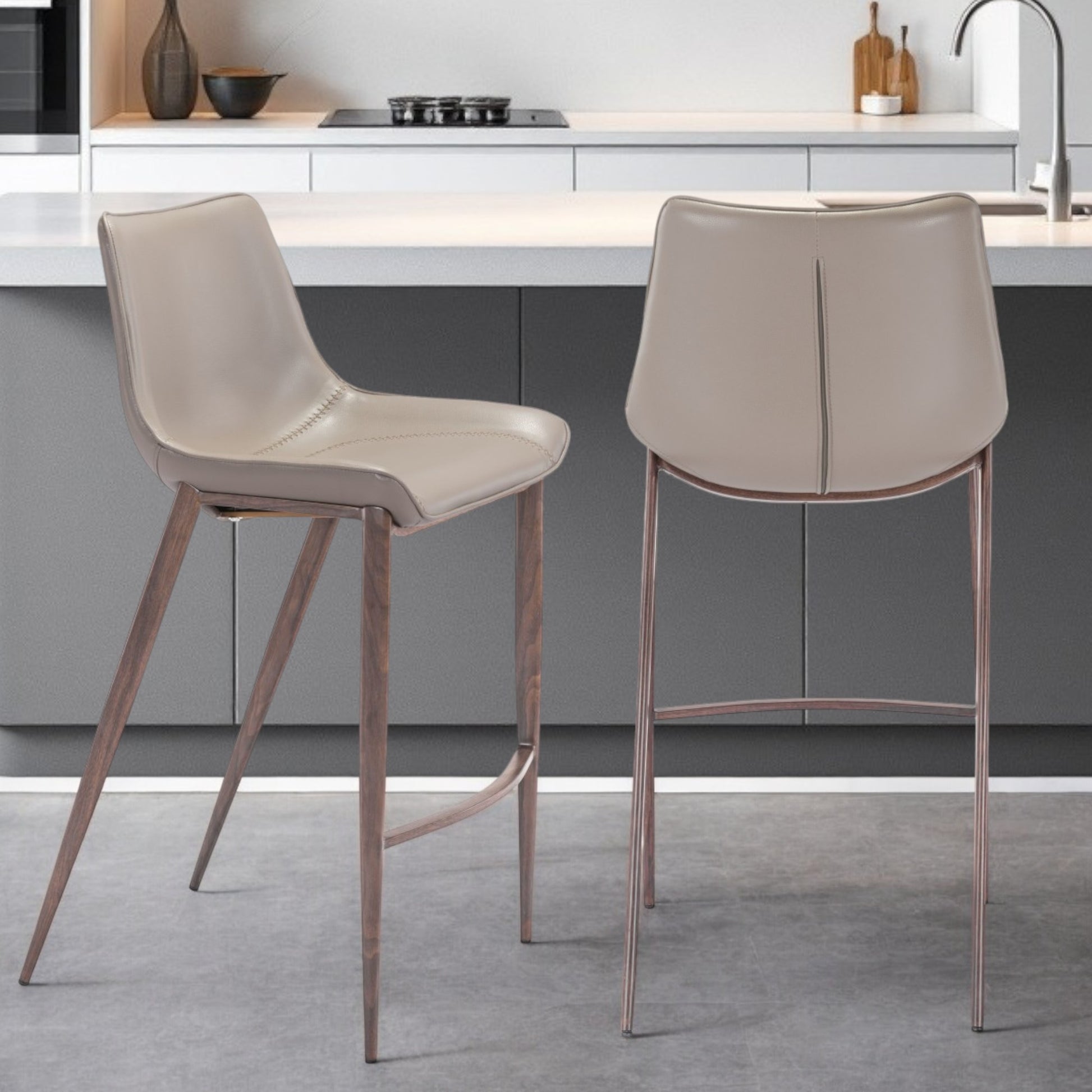 Set of Two 30" Gray And Brown Steel Low Back Bar Height Bar Chairs-Bar Chairs-DECOROLALA