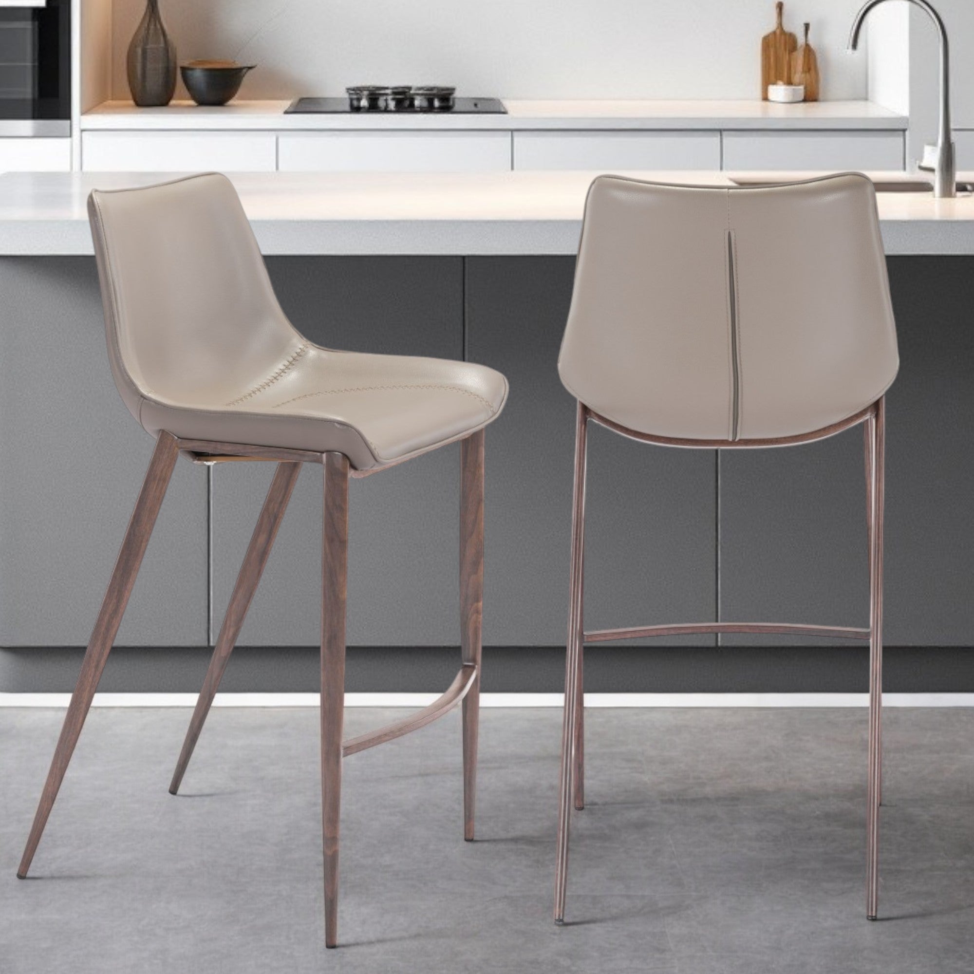 Set of Two 30" Gray And Brown Steel Low Back Bar Height Bar Chairs-Bar Chairs-DECOROLALA