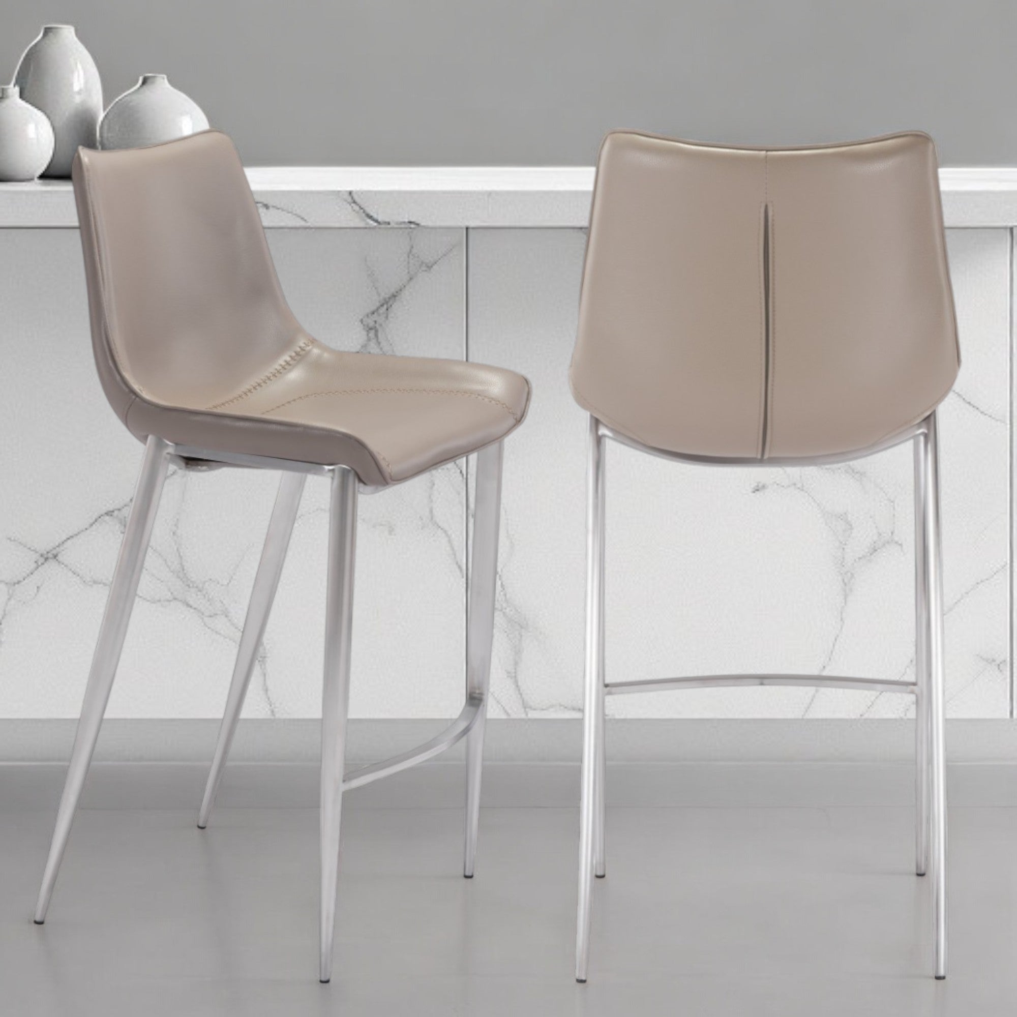 Set of Two 30" Gray And Silver Steel Low Back Bar Height Bar Chairs-Bar Chairs-DECOROLALA