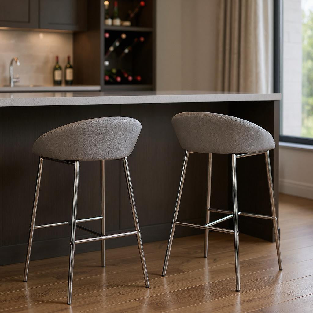 Set of Two 30" Gray and Silver Metal Low Back Bar Chairs-Bar Chairs-DECOROLALA