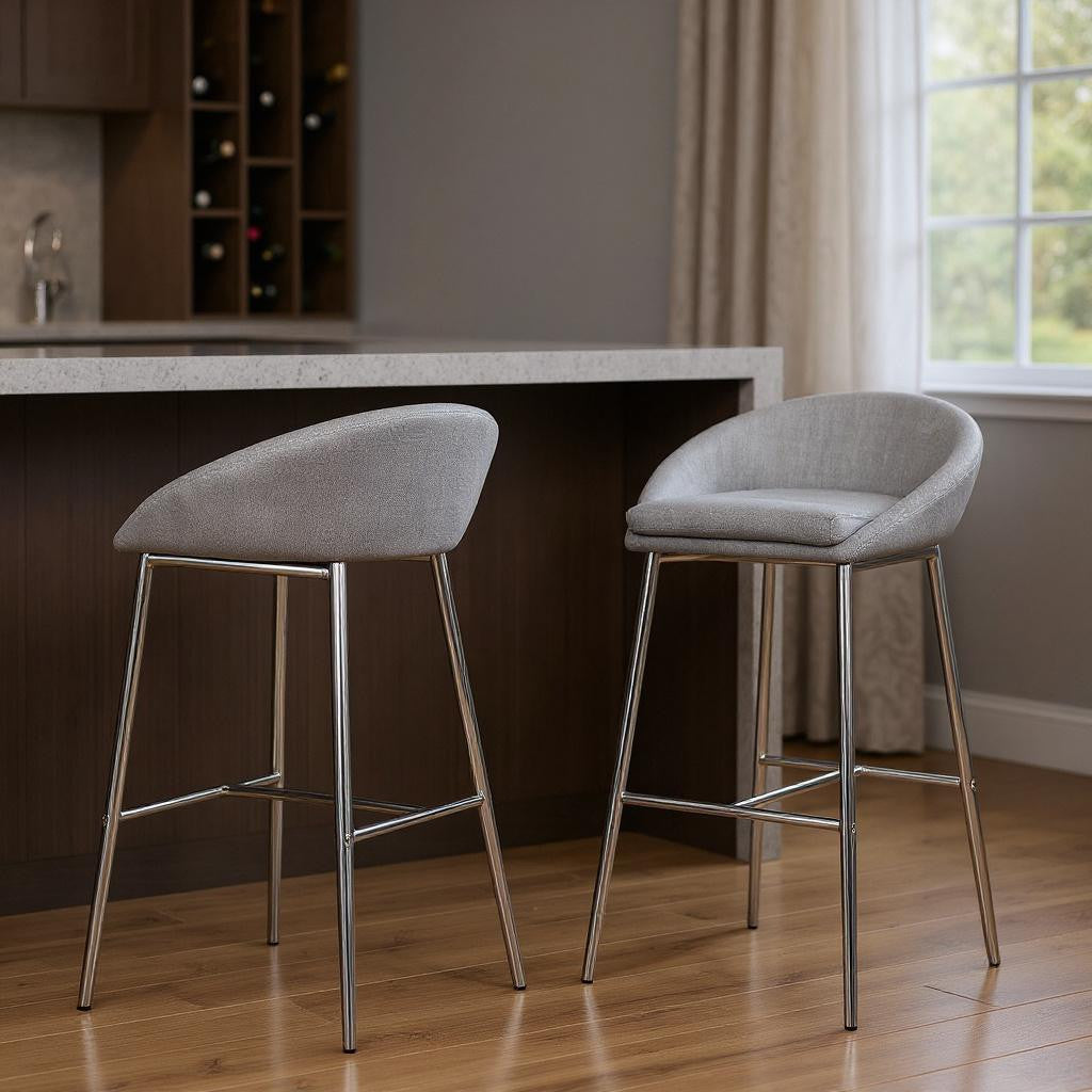 Set of Two 30" Gray and Silver Metal Low Back Bar Chairs-Bar Chairs-DECOROLALA