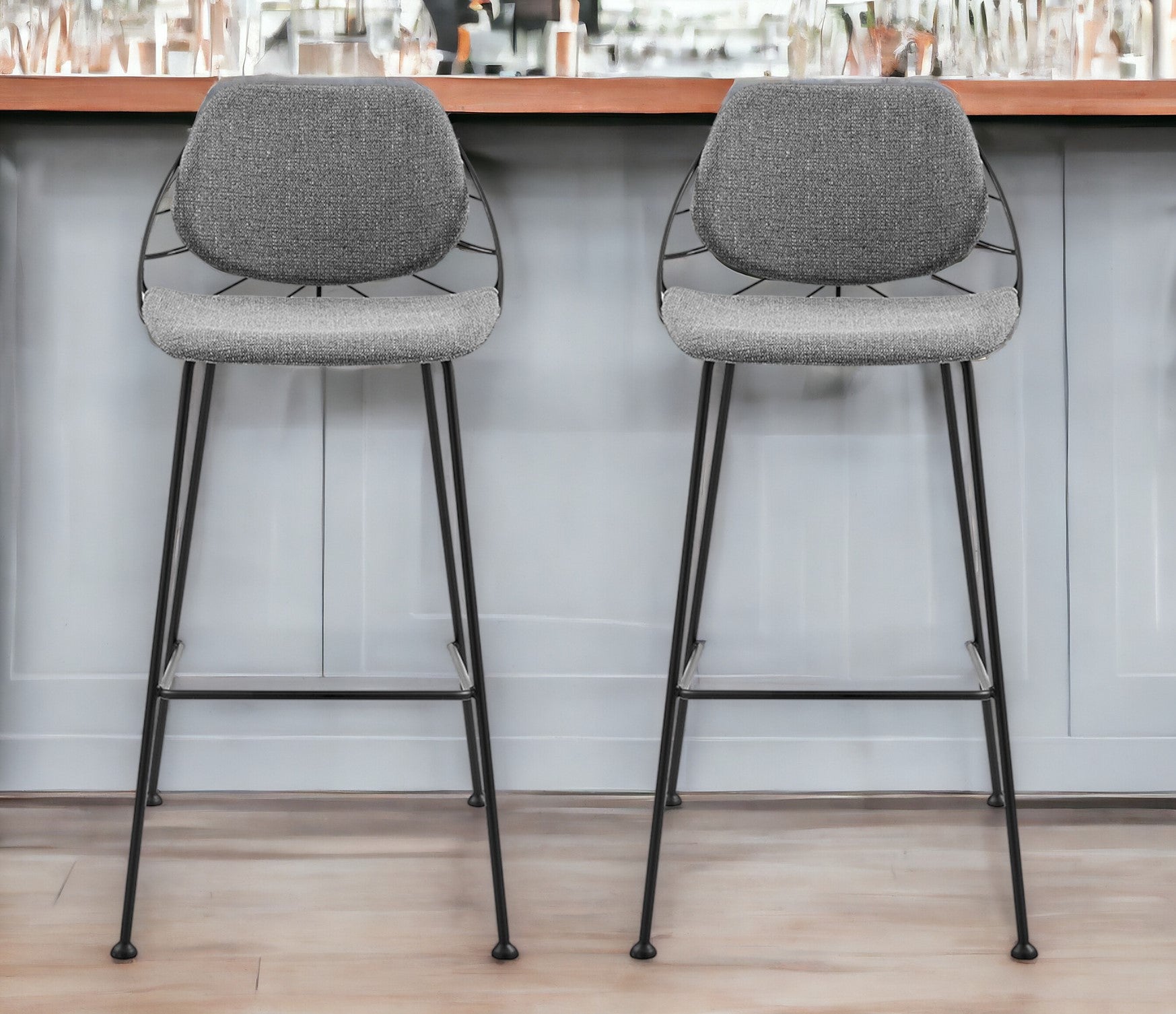 Set of Two 30" Light Gray And Black Steel Low Back Bar Height Bar Chairs-Bar Chairs-DECOROLALA