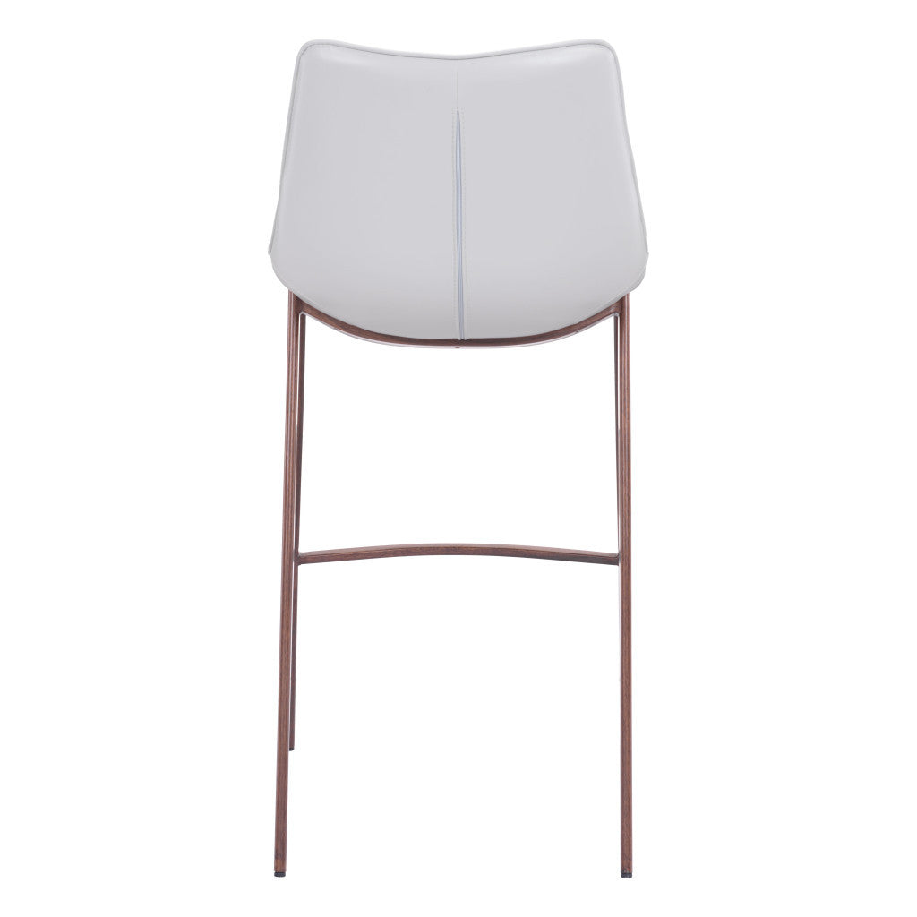 Set of Two 30" White And Brown Steel Low Back Bar Height Bar Chairs-Bar Chairs-DECOROLALA