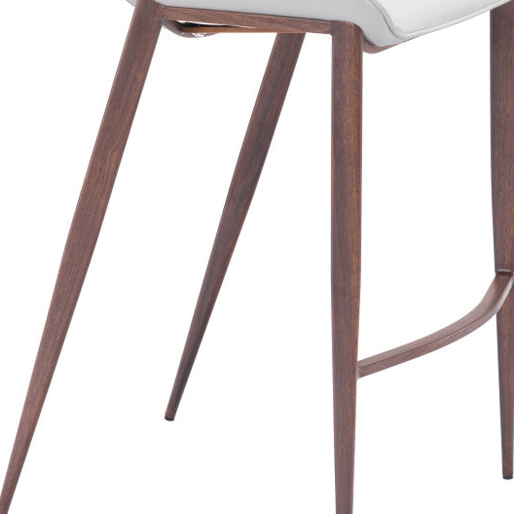 Set of Two 30" White And Brown Steel Low Back Bar Height Bar Chairs-Bar Chairs-DECOROLALA