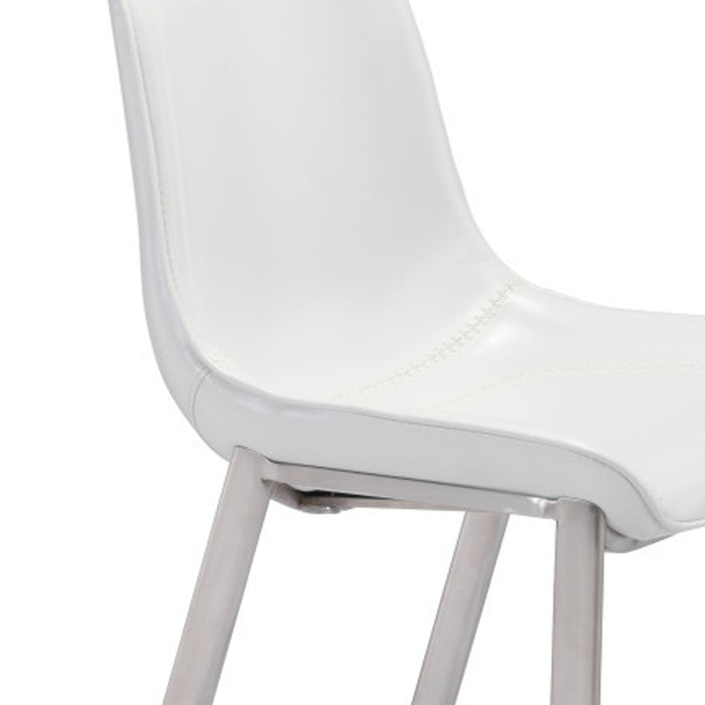 Set of Two 30" White And Silver Steel Low Back Bar Height Bar Chairs-Bar Chairs-DECOROLALA