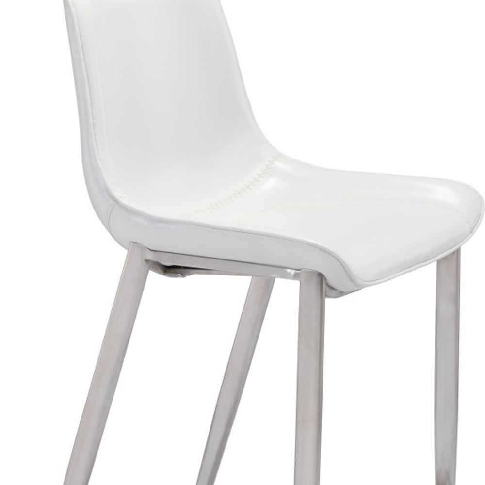 Set of Two 30" White And Silver Steel Low Back Bar Height Bar Chairs-Bar Chairs-DECOROLALA