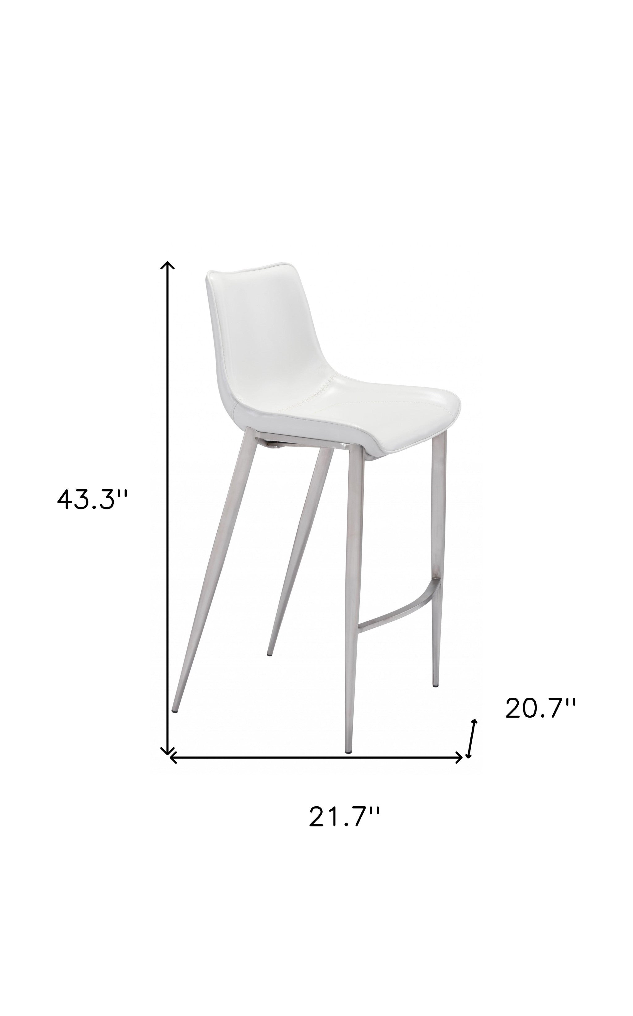 Set of Two 30" White And Silver Steel Low Back Bar Height Bar Chairs-Bar Chairs-DECOROLALA